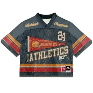 Vintage No 24 Rugby Graphics Blokecore Blokette Football V-Neck T-Shirt