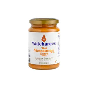 Thai Massaman Curry Sauce | Sweet, Spicy & Tangy Thai Sauce with Coconut Milk, Tamarind & Aromatic Spices – Cooking Sauce for Meat, Seafood or Tofu – Vegan Food Condiment – 12.2 oz Jar