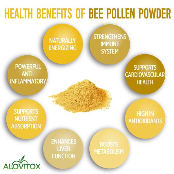 ALOVITOX: Organic Bee Pollen Powder I  100% Pure, Raw Superfood Powder for Yogurt, Cereal & Baked Goods I Organic Vegan Gluten-Free
