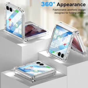 Designed for Galaxy Z Flip 7 Case with Hinge Protection & Built-in Tempered Glass Screen Protector for Samsung Flip 7 Full Cover Phone Protection Case Clear for Z Flip 7 - Clear