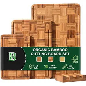Board for Kitchen with Juice , End-Grain Butcher Block Chopping Boards, Checkered Wooden  Boards Set of 3 with Stand, -Friendly, Serving Tray