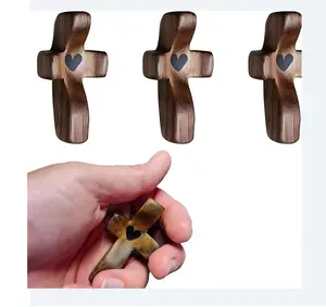 Handheld Walnut Prayer Cross - Anxiety Relieving Gift for Gripping and Meditation, Smooth and Comfortable Cross for Adults and Children, Religious Pocket Cross