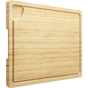 Bamboo Cutting Board  Pre-Oiled Cutting Board with Juice Grooves and Handles, Suitable for Cutting Meat and Vegetables, Easy to Clean Kitchen Cutting Board