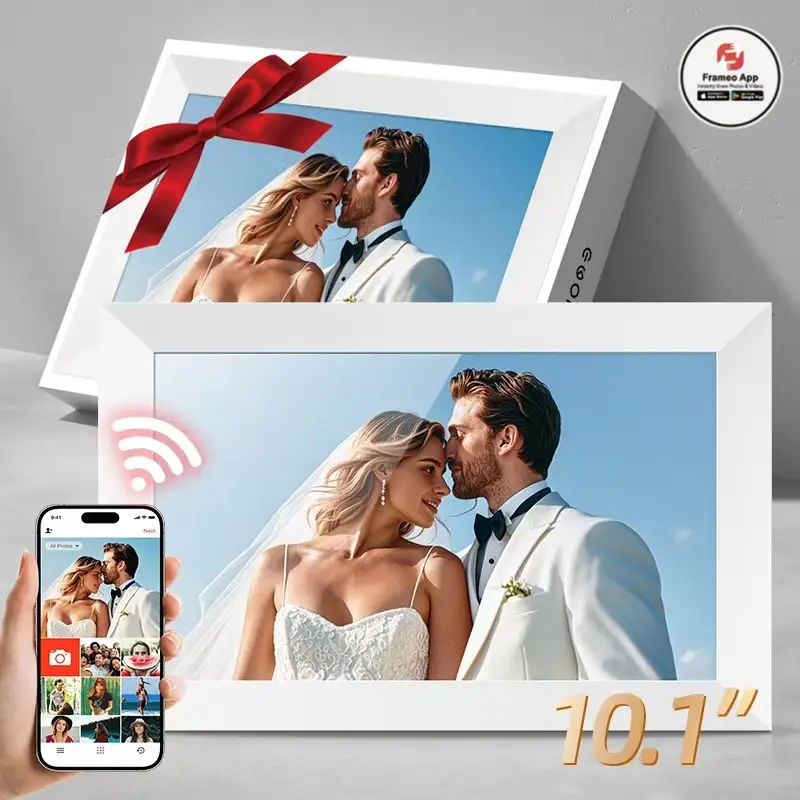 Frameo 10.1 Inch WiFi Digital Picture Frame - Smart Wood Video Frame with Cloud Storage, Auto-Rotate, Perfect Gift Mother’s Day