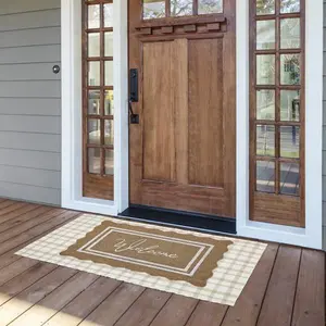 My Texas House Bienvenida Borde Festoneado Natural y Borde Tapete de la Puerta Al Aire Libre, 18 "x 30"