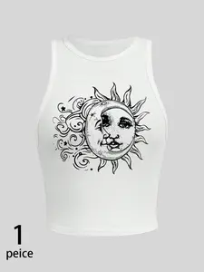 Women's Y2K Aesthetic Crop Tank Top, Vintage Farm Fresh Peaches Print Ribbed Tank, Stretchy Casual Top For Summer & Streetwear #Cottagecore