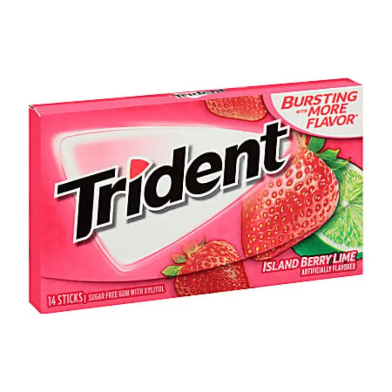 3x Trident Island Berry Lime Sugar Free Chewing Gum - Tropical Berry Mints Snack Candy Flavor 14ct