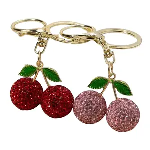 Full Diamond Inlaid Cute Cherry Keychain, Sparkly Rhinestone Bag Charm, Bling Shiny Crystal Purse Accessories, Fashion All-Match Pendant for Women Girls, Exquisite Birthday Party Gift