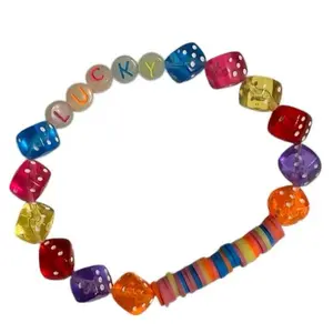 Lucky Dice Bracelet - Colorful Dice with "LUCKY" Design, Includes Colorful Beads