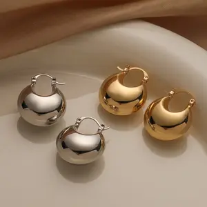 Gold Earrings - Gold-Plated Copper Metallic-Style Smooth 3D Geometric Studs, INS Aesthetic Niche High-End Versatile Sports & Outdoor Accessory, Gold Plated Studs