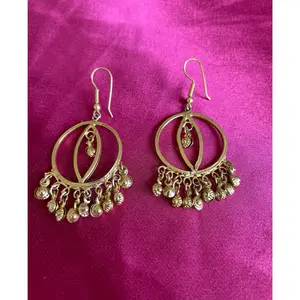 Gold Tone Boho Dangling Beaded Hoop Pierced Earrings