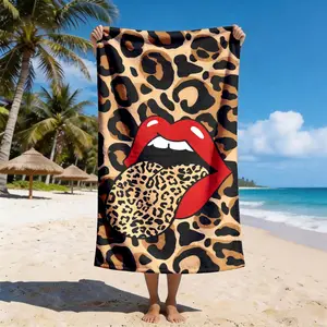 Leopard Print Lipstick Tongue Beach Towel, Quick-Dry Soft Polyester, Multi-Use Yoga Travel Swim Camping, Large Size, Best Gift