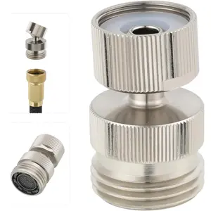 Swivel Faucet Adapter Kit, Solid Brass 3/4" Garden Hose Connector, 360  Kitchen Sink Faucet Adapter for Female & Male to Male, Brushed Nickel
