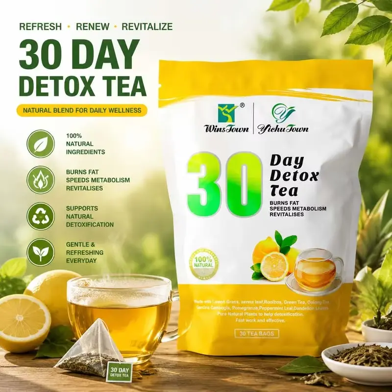 WinsTown Fat-Free 30-Day Detox Tea, 30 Teabags, Zesty Lemon Multi-Herb Mix Fruit & Herbal Beverage, Unique Formula Brew for Herb Tea Enthusiasts, Certified Organic