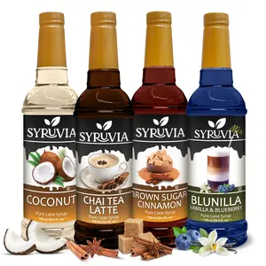 Syruvia Coffee Shop Classics Variety Pack – Coconut, Chai Tea Latte, Brown Sugar Cinnamon & Blunilla Flavored Syrup – Great for Coffee, Lattes & Desserts – 25.4 Fl oz Bottles (4 Pack)