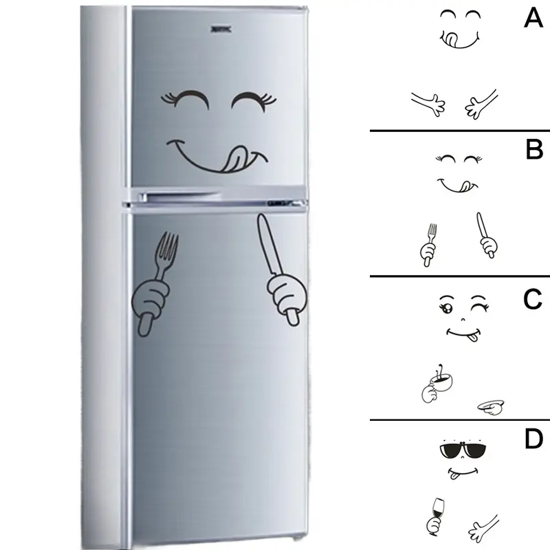 Removable Refrigerator Sticker Set (4 Sets) Waterproof and Moisture-proof Kitchen Wall Decoration Stickers DIY Self-adhesive Fun Expression Stickers Creative Home Cartoon Stickers