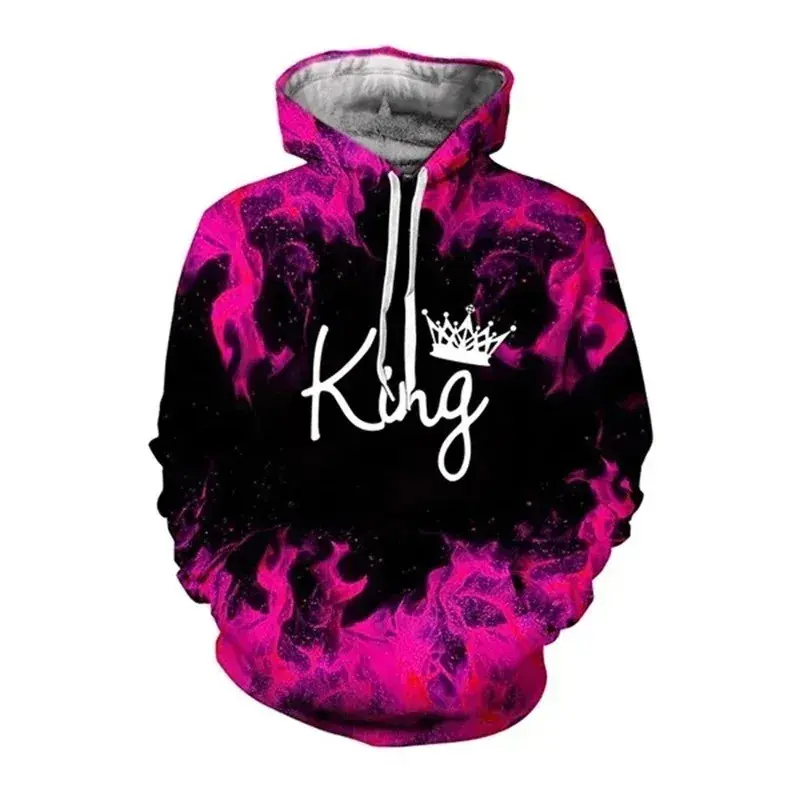 Men's Spring-Autumn Graphic Print Hoodie, Colorful Flame 3D Printed Pullover, Long-Sleeve Hooded Casual Streetwear Sweatshirt
