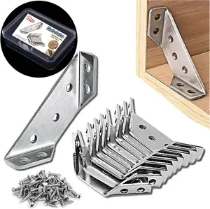 Furniture Corner Connector - 20PCS Universal Stainless Steel L Brackets for Wood,Hardware Metal Angle Bracket Corner Braces,L Bracket for Shelves,Table,Cabinet,Drawer,Corner Brackets for Wood