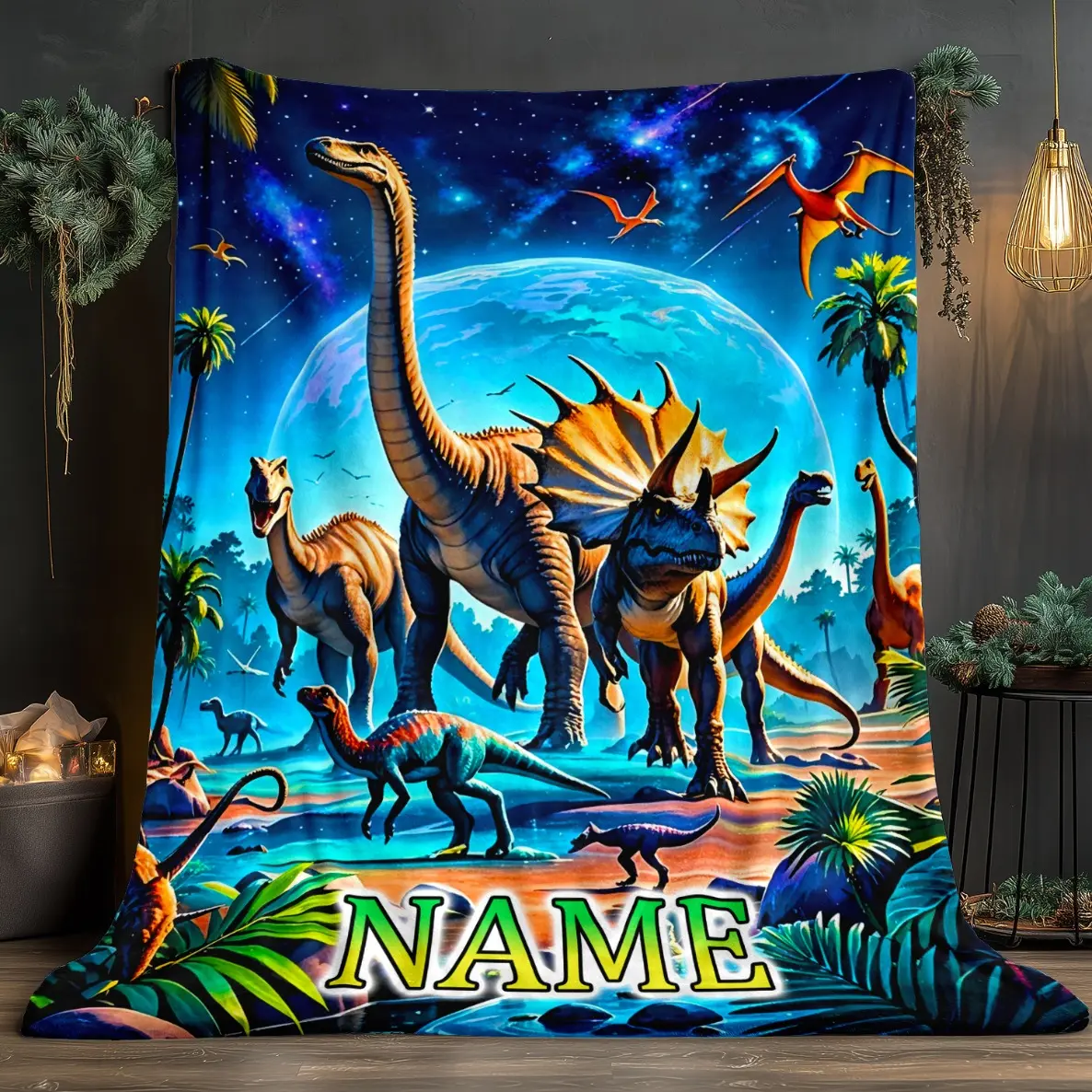 [1pc Custom Dinosaur Blanket] Lightweight Custom Dinosaur Pattern HD Print Blanket Couch and Bed  Digital Printing Blanket, Gifts for Family or Friend
