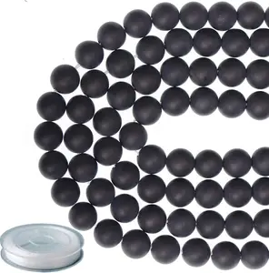 10mm  Matte Black Onyx Round  Frosted 80 count Bulk Loose Beads for  Making Bracelet with Stretch Beading Cord