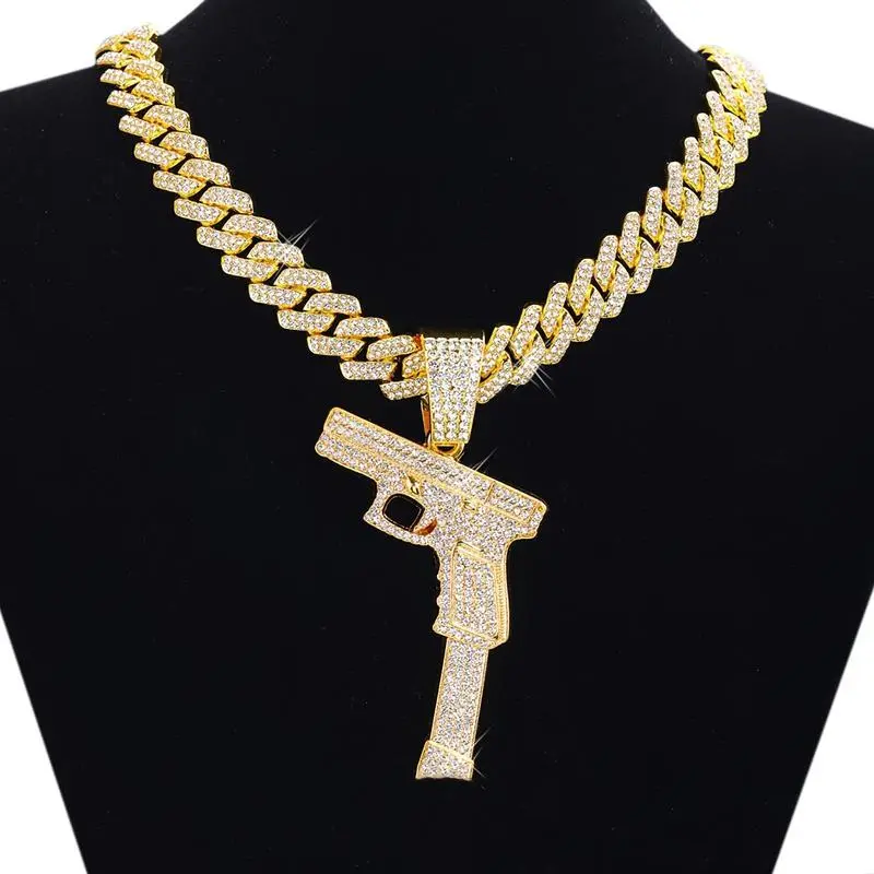 Machine Gun Funk Style Pendant & 15mm 16" 18" 20" 24" Iced Cuban Chain Hip Hop Necklace Jewelry Accessory Machine Gun Funk Style Pendant & 15mm 16" 18" 20" 24" Iced Cuban Chain Hip Hop Necklace Jewelry Accessory