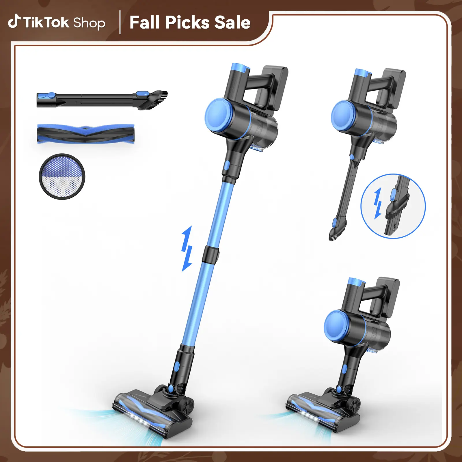N8 Cordless Stick Vacuum Cleaner 25Kpa 40 Mins Runtime Lightweight Stick Vacuum,Self-Standing Rechargeable Vacuum Cleaners for Pet Hair,Carpet,Hardwood Floor pet lovers Blue #sohochic