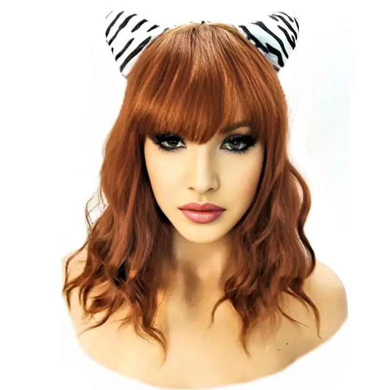Tiger Soft Plush Zebra Cat Ear Headband for Halloween Party - Lightweight Design, White Black Zebra Pattern, Perfect for Costume and Cosplay