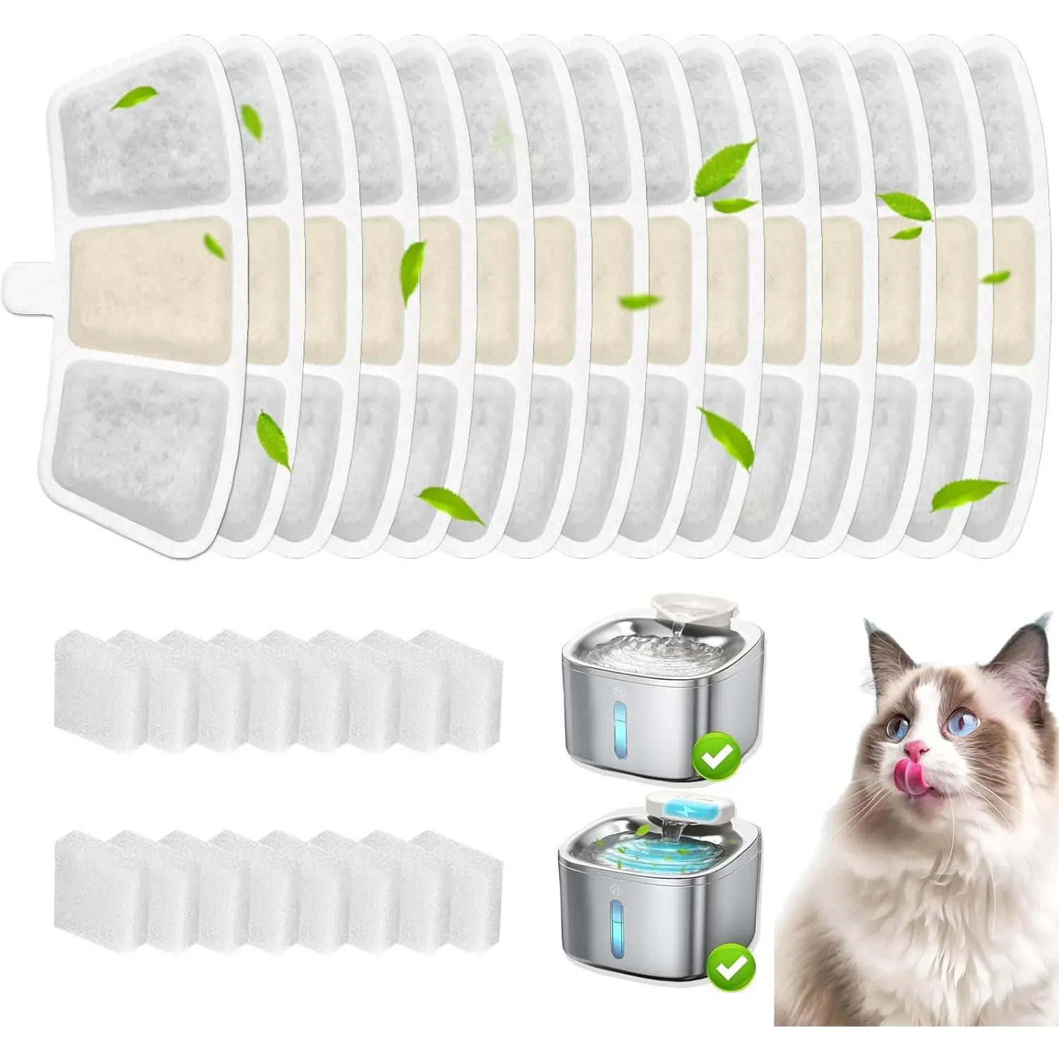 16+16 Pack Replacement Filters for  PW04 3.5L   Water Fountain, Includes 16 Filters & 16 Sponges