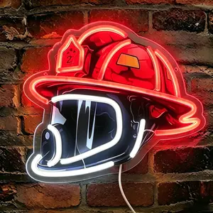 Wall-Mounted Fire Helmet Theme LED Neon Sign, Adjustable USB-Powered Acrylic Wall Decor, Ideal for Fire Station, Bar, Gaming Room, Party Atmosphere