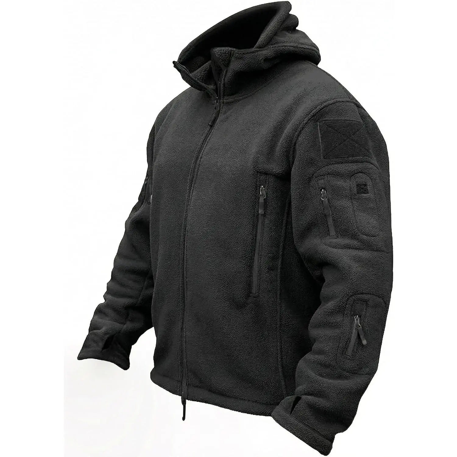 TACVASEN Men's Tactical Fleece Jacket - Menswear Tops, Full Zip, Hooded, Windproof, Warm, Soft, Comfy, Adjustable Hem, Winter Military Outdoor Hunting Coat, Pocket, Long Sleeve