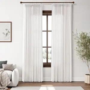 Pinch Pleated Linen Curtains 84 inches Long 2 Panels for Living Room Neutral Chenille Velvet Texture Curtain Pinch Pleat Hooks Rings Soft Luxury Drapes for Dining Bedroom Office Natural