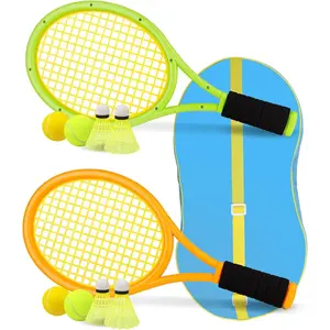 Tennis Racket,17 Inch Plastic Tennis Racket with 2 Soft Balls,2 Tennis Balls and 4 Shuttlecocks for , Outdoor/Indoor Sport Play