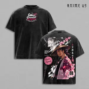 Shunsui Kyoraku Thousand-Year Blood War Bleach Anime Shirt Captain Commander Vintage Washed Oversized Graphic Tee Soul Reaper Squad 8