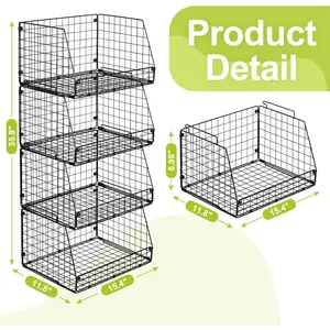 Pack Stackable Wire Storage Basket, Extra Large Capacity Pantry Organizer and Storage, for Vegetable Fruit Basket & Can Organizer & Snack Rack & Metal Pantry Bin