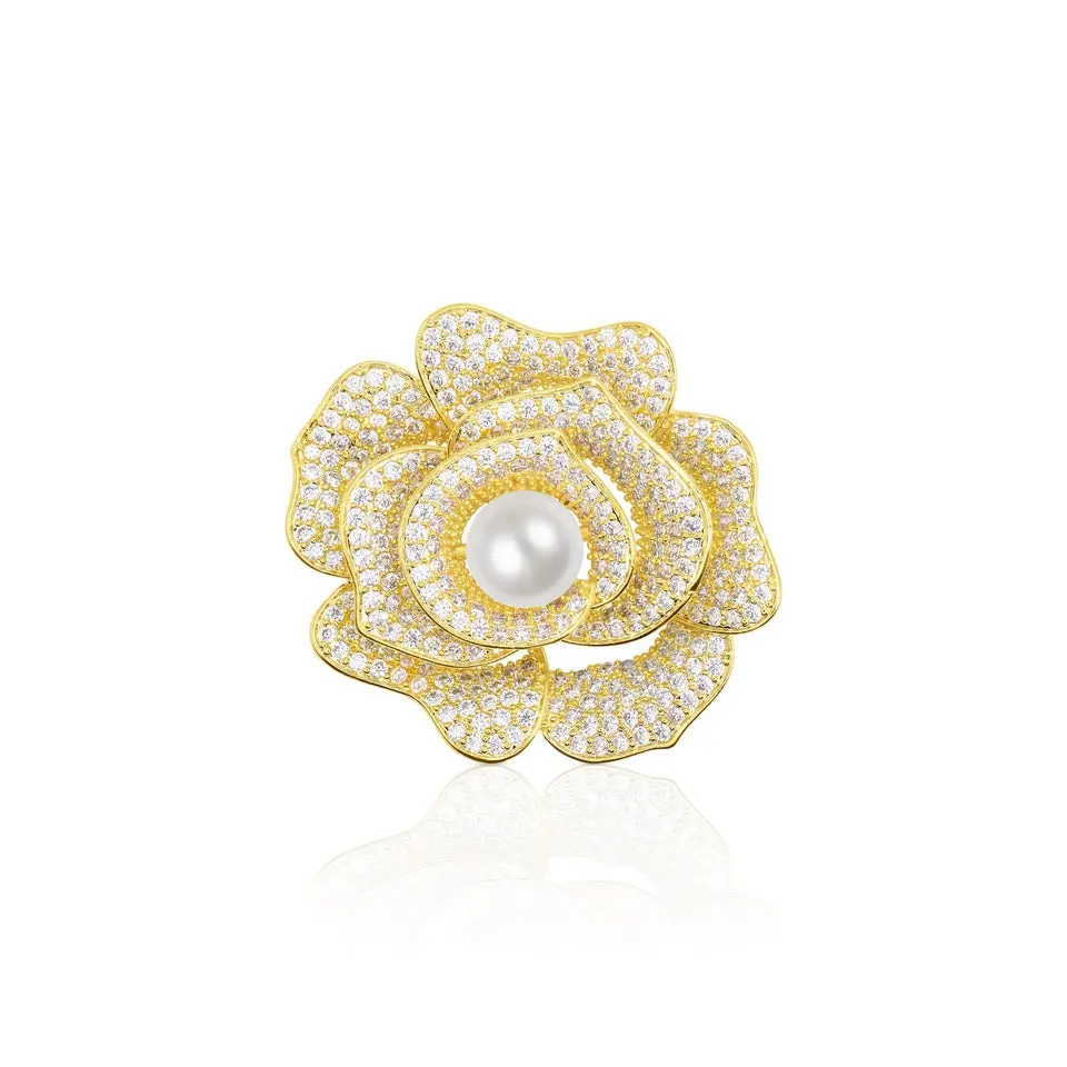 Golden Bloom Camellia Brooch