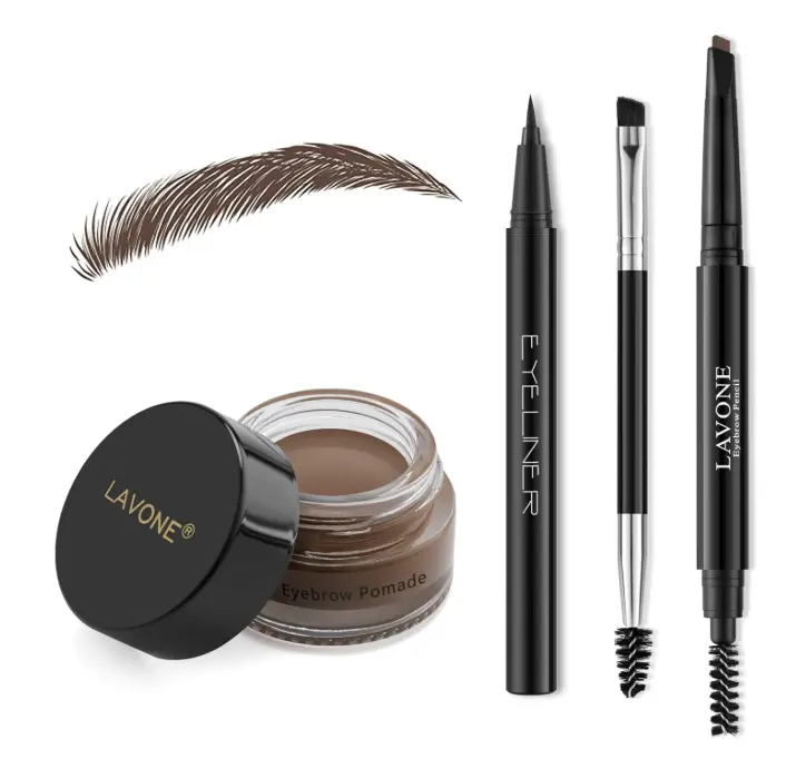 LAVONE Eyebrow Stamp Pencil Kit for Eyebrows Makeup, with Waterproof Eyebrow Pencil, Eyeliner, Eyebrow Pomade, and Dual-ended Eyebrow Brush - Dark Brown