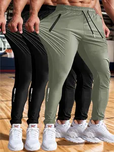 Men’s 3-pack high-stretch straight-leg pants, men’s athletic pants with zippered pockets and a drawstring waist; casual slim-fit sports leggings suitable for basketball, soccer, golf, running, yoga, hiking, and more.