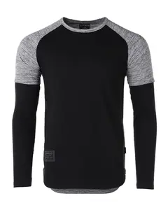 ZIMEGO Men's Twofer Color Block Long Sleeve Curved Hemline Athletic Hiphop Shirt