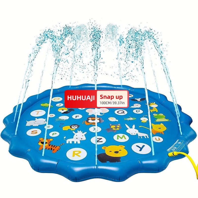 Extra-Large 39" Splash Pad & Kiddie Pool - Colorful Alphabet & Animal Spray Toys, Durable PVC, Ideal for Ages 3-5, Portable Summer Fun for Backyard & Lawn, Cartoon Spray Mat, Educational Toys, Letter Learning, Summer Play, Backyard Fun, Inflatable
