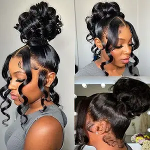 Mamushow 360 Lace Wigs Invisible Strap Drawstring Body Wave 250% Density Human Hair HD Transparent Lace Front Wavy wig Natural Color