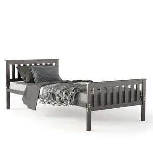 Wood Bed Frame Twin Size with Headborad and Footboard,Modern Low Profile Single Platform Bed with Wood Slat,Panel Bed with Extra Support, No Box Spring Needed