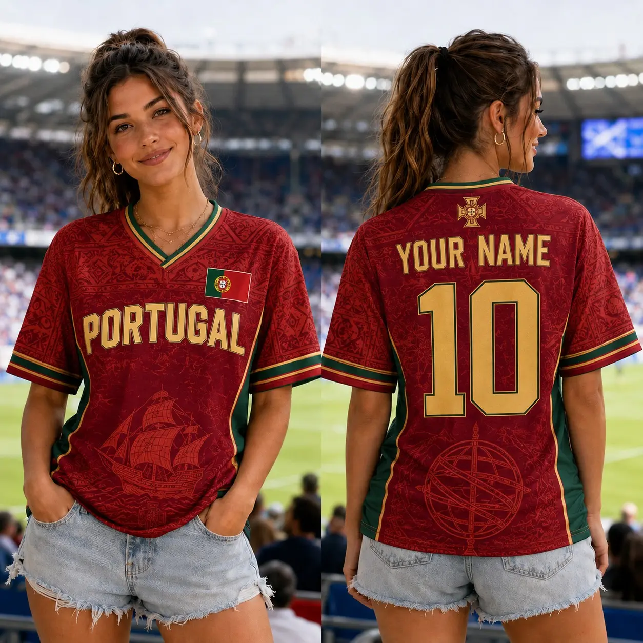 Portugal Inspired Custom Soccer Jersey Personalized Name Number Fan Shirt for Men Women Size S-5XL