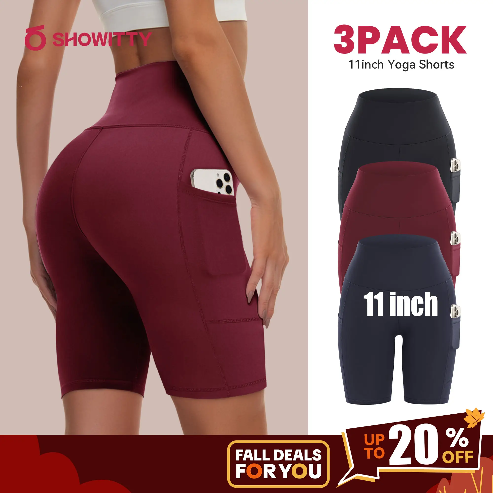 SHOWITTY Women's High Waisted 1/3 Pack Biker Shorts with Pockets, 5"/11" Tummy Control Plus Size Spandex Shorts for Gym Yoga Running Summer Clothes