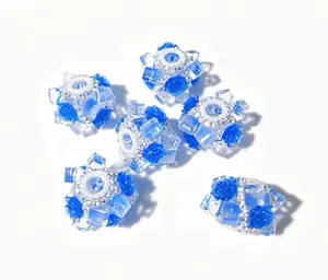 Blue Rose Cube Rhinestone Beads - 6pcs, 20mm Transparent Resin Beads for Fashion Accessories, Costume Jewelry & Keychains (NO. 132)