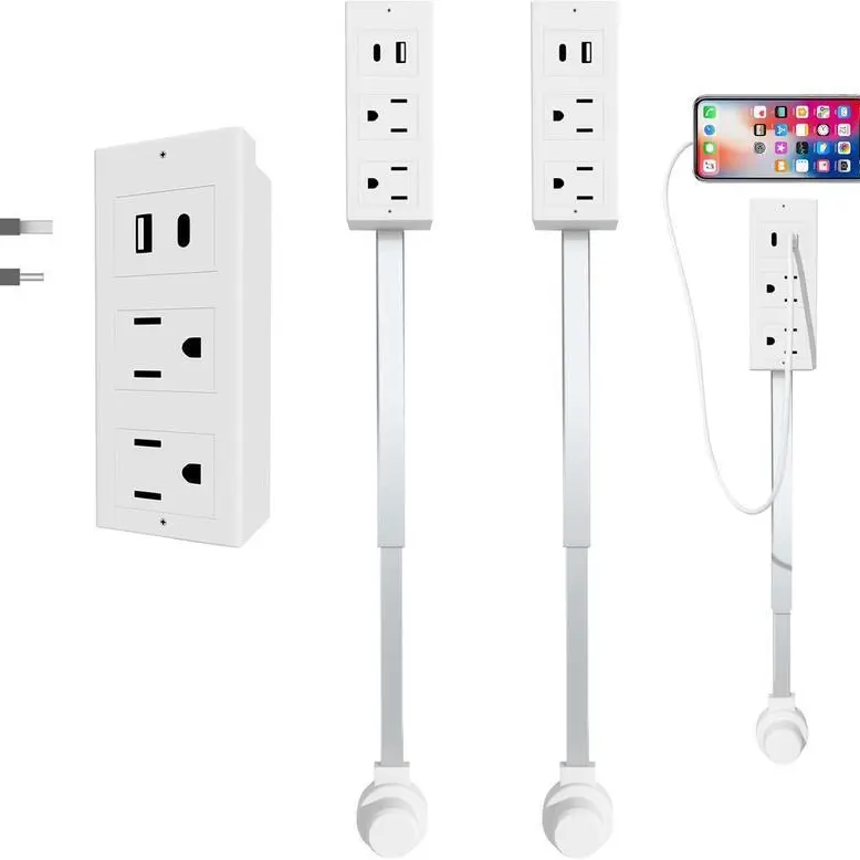 Rotating Outlet Extender Plug - Lightweight Wall-Mountable 3-in-1 Multi-Device Power Solution, 2 AC Dual Outlets, USB-C/A Ports, 34" Extension Reach Arm, 1250W, ETL Cert., Built-In Phone Ledge, for Home & Office Use