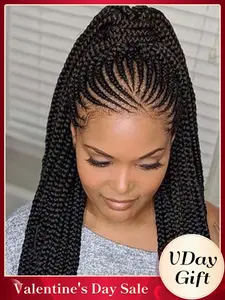 36 Inch Long Cornrow Braids Wigs for Women, Gorgeous Fluffy Wigs with Baby Hair Bangs, Synthetic Braided Lace Front Wigs for Party, Daily Use, Lace Frontal Wigs