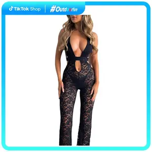 Women Sexy Lace Jumpsuit Casual Summer Cutout Lace See-through Backless Romper Pants For Clubwear Streetwear,Y2k Club Outfits OutdoorfunGift