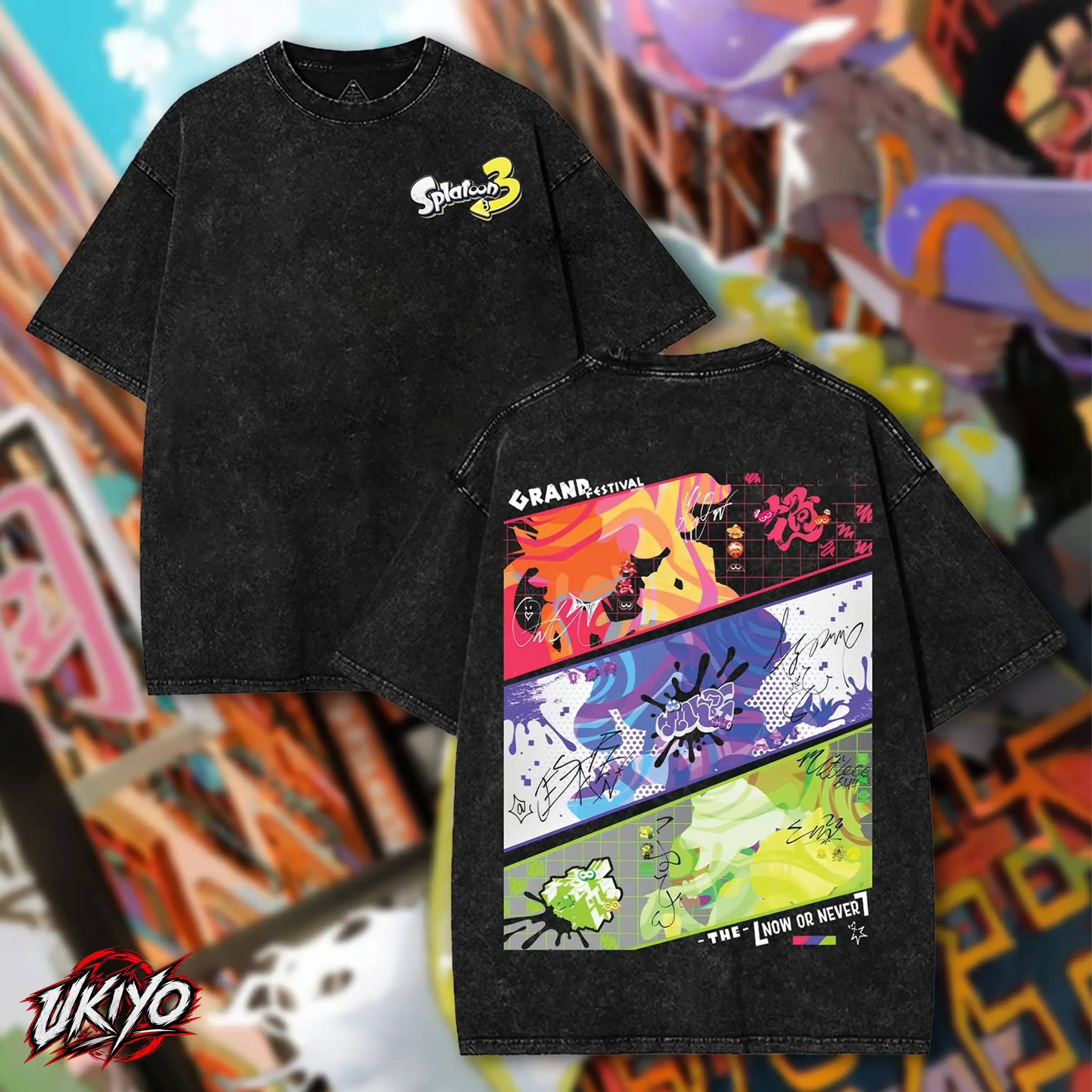 Splatoon 3 Cotton Unisex Round Neck Anime T-Shirt Grand Festival Deep Cut Squid Sisters Graphic Heavyweight Vintage Washed Oversized Mineral Wash Gamer Streetwear Gift