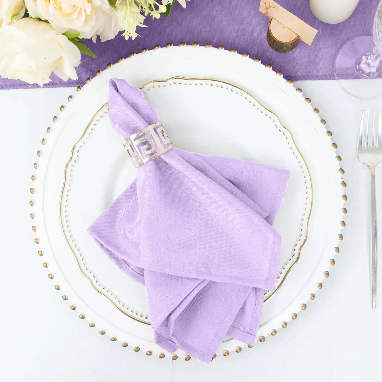 5-Pack Square Durable Polyester Fabric Napkins, 17in x 17in Lavender Lilac Tableware - Wrinkle Resistant Dinner Napkins for Wedding Party Table, Cutlery Pairing, 17"X17"