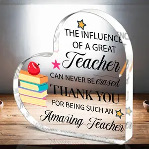 Teacher Appreciation Gift, Acrylic Heart Sign, 2D Flat Decorative Plaque, Office Desk Decoration Sign, Back to School Teachers Day Gifts